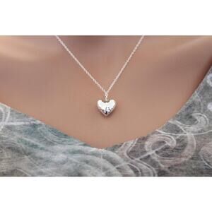 Sterling Silver Hammered 3D Heart Charm Necklace